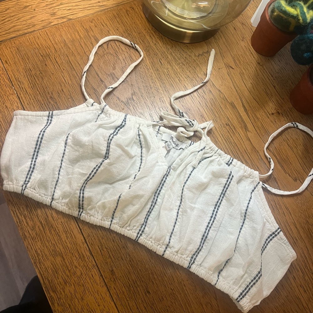 Madewell White Striped Tie-Front Crop Top